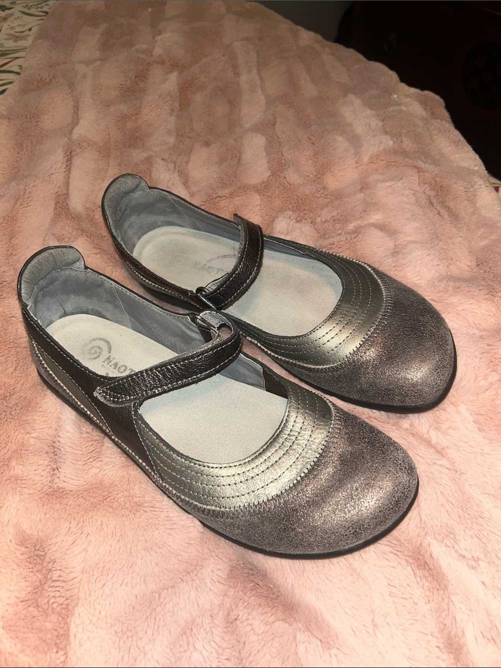 Naot Metallic Gray Mary Jane Flats with Strap